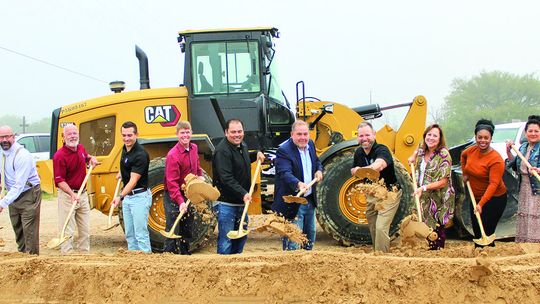 Representatives from the City of Taylor, Texas Department of Transportation and Williamson County took place in a ground-breaking ceremony Nov. 2 for the widening project at CR 366. (From left) Jim Gray, Whit Friend, Glenn Gregory, David Watson, Eddie Church, Oscar Salazar-Bueno, Precinct...