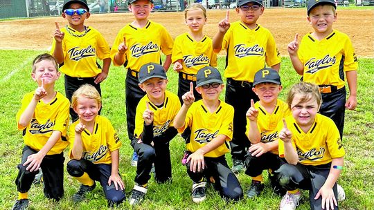 The Taylor Area Baseball and Softball 6U Pittsburgh Pirates happily pose together on Saturday, May 27 following an undefeated season. Courtesy photo