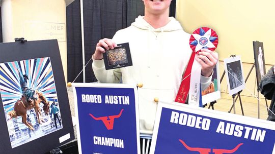 Rylan West celebrates being grand champion during the Rodeo Austin’s Youth Art Show in Austin Feb. 11. Courtesy photos