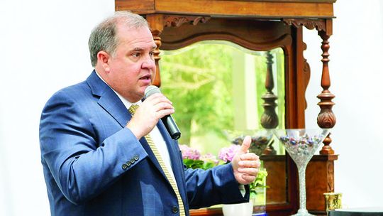 Williamson County Precinct 4 Commissioner Russ Boles talks development at the monthly Greater Taylor Chamber of Commerce’s monthly luncheon May 15 at the Taylor Mansion Estate &amp; Crystal Ballroom. Photo by Nicole Lessin