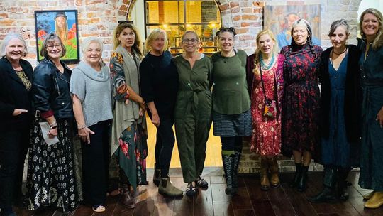 In the Anthropocene artists, (from left to right): Lisa Miller, Virginia Headley Maserang, Sue Bishop, Jo Snyder, Judy Blundell, Melanie Shaw, Sonia Colonna Mathis, Rachel Martin, Toni Ardizzone, Valerie Fowler and Samantha Melvin. (Not pictured): Deborah Carroll, Molly Mansfield, Rhea Pet...