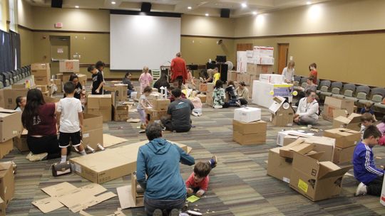 It was a cardboard kingdom as youngsters created houses, castles and cars during the spring break event.