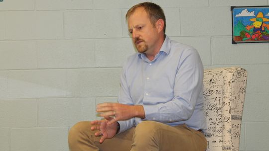 Tyler Bybee talks about his responsibilities as director of the Parks and Recreation department at Taylor’s municipal government during “Taylor Talk with Jason Hennington” April 11. Photo by Fernando Castro