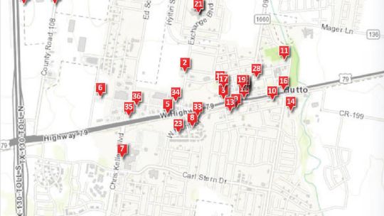 There are 35 Hutto Hippos all around town. This map gives you a guided tour of where to find them. Courtesy of www.hutto.maps.arcgis.com