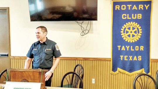 At the Thursday, March 30 Rotary meeting, the organization heard from Taylor Fire Chief Daniel Baum. The chief shared information about the Taylor Fire Department and preparing for the future growth. The Taylor Rotary Club meets every Thursday at noon at Sirloin Stockade. Photo by George Q...