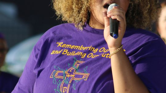 Michaela Watson returns to the stage at Heritage Square to perform at Music in the Park hosted by The First Baptist Church of Taylor. Photo by Jason Hennington