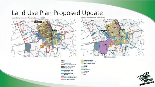 Here is the proposed update to land use plan of the Envision Taylor comprehensive plan after last November’s announcement of a Samsung facility coming to Taylor.  Courtesy graphic / City of Taylor