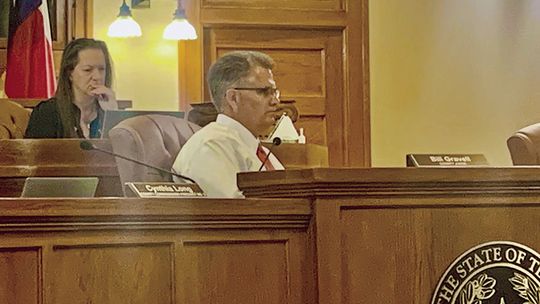 Williamson County Judge Bill Gravell sits at the County Commissioners Court meeting on July 18. The Court traditionally meets at 9:30 a.m. on Tuesdays. Photo by Hunter Dworaczyk.”