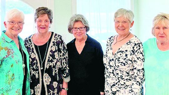 Hostesses and speakers (from left) Darlene Rydell, Paulette McConchie, Martha Griffith, Susan Komandosky and Betty Inman. Hostesses not present for photo are Ginny McAlister and Liz O’Dell. Courtesy photo