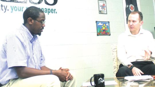 Taylor Deputy City Manager Jeff Jenkins (right) sat down with Taylor Press Publisher Jason Hennington this past Monday to talk about upcoming projects in the Taylor community. Photo by Fernando Castro