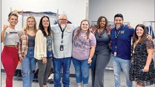 Principal LeKesha Whitfield, staff members, Tracey Janowitz and her daughter helped Hippo Hangers organize clothing at the Ninth Grade Center. Photo courtesy of the Hutto ISD Facebook page