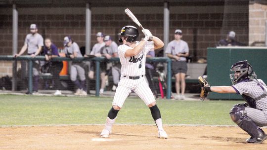 Ducks junior Devin Valdez settling into the batter’s box awaiting the pitch.