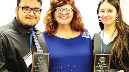 Christian Avalos and Savannah Coy were chosen by teachers at Legacy Early College High School as the Service Award winners for 2022 by the Rotary Club of Taylor May 2. Photos by Richard Stone