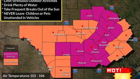 An Excessive Heat Warning has been issued by the National Weather Service. Twitter / NWS Austin/San Antonio