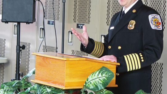 Fire Chief Daniel Baum talks during a ceremony at the Taylor Fire Department’s main station in Taylor Jan 25, 2020. Photo by Fernando Castro