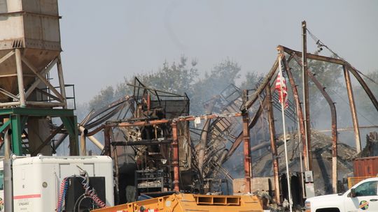 The Bartlett fertilizer plant caught fire Sunday night around 8:30. Multiple crews responded to the three-alram blaze. However, the structure was considered a total loss. Photo by Hunter Dworaczyk