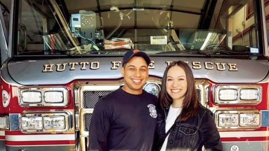 Firefighter Ruben Telles and girlfriend Nicole Rocha are restarting from scratch after a wildfire destroyed their apartment. Photo courtesy of Hutto Fire Rescue