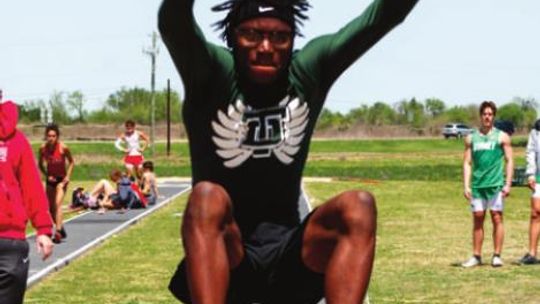 Jarvis Anderson, since coming home to Taylor, has escalated the excitement of track and field by leaps and bounds with his long and triple jump events. Photo by Matt Hooks