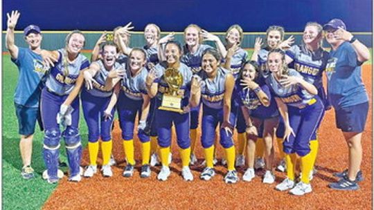 The Granger High School varsity softball team celebrates after the Lady Lions defeated Bremond High School 1-0 on May 11 in the 2A regional quarterfinals held in Mumford. Photo courtesy of Granger ISD