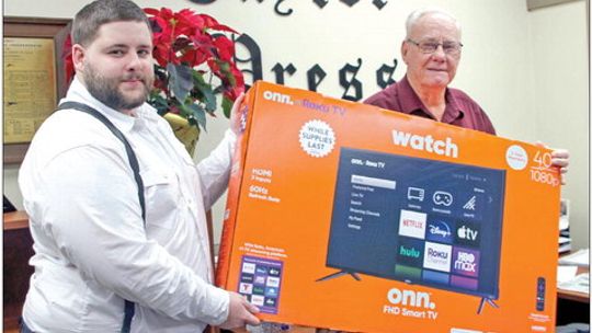 The Taylor Press held a drawing for a 42-inch TV for anyone who renewed or signed up for a new subscription. The drawing was held Monday, Dec. 19 during The Glimpse, a weekly wrap up of the weekend newspaper on the Taylor Press Facebook page. The grand prize winner was Charles Reiger. He w...