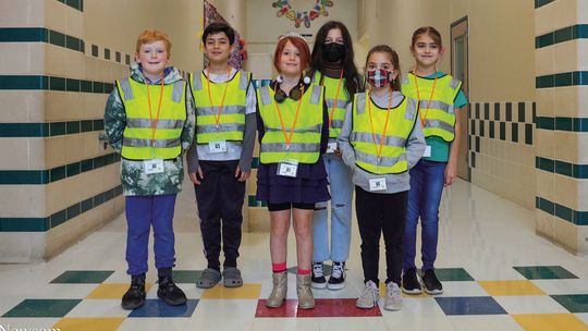 Safety Patrol students are ready to serve their school. From left are Elliot Biltolf, Johnathan Tejidor, Adelai Kerr, Sara Toledo, Aubree Hiracheta, and Isabella Grimaldi. Photo by Ryan Newsom