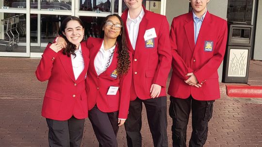 Hutto automotive career students Liz Salcedo, Aniya Sifuentes, Xander Vogel and Gabriel Carrero competed in the SkillsUSA state championships in automotive categories. Photo courtesy of Hutto Independent School District