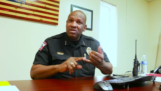 Hutto PD Chief Jeffrey Yarbrough discusses the important points of the Community SAFE Project. Photo by Edie Zuvanich