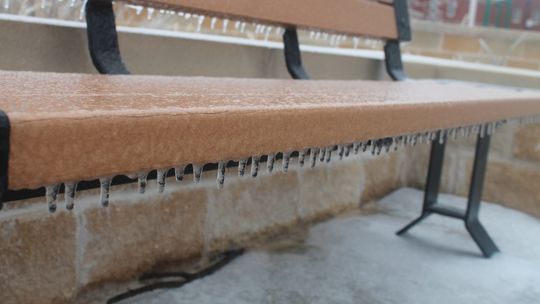 Ice drips from a Heritage Square bench in Taylor Feb. 3, 2022. Photo by Fernando Castro