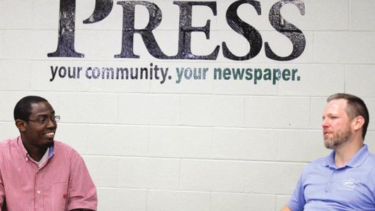 City Manager Brian LaBorde (right) was Publisher Jason Hennington’s first guest on the monthly informational interview on the Taylor Press Facebook page. To submit questions for the next guest, email publisher@taylorpress.net. Photo by Matt Hooks