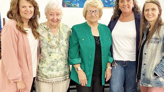 Hostesses for the Junior Women’s Study Club meeting were (from left) Stacy Roznovak, Gayle Daniel and Linda Kaderka along with guest speaker Rhonda Redden and Dana Moehnke. Courtesy photo