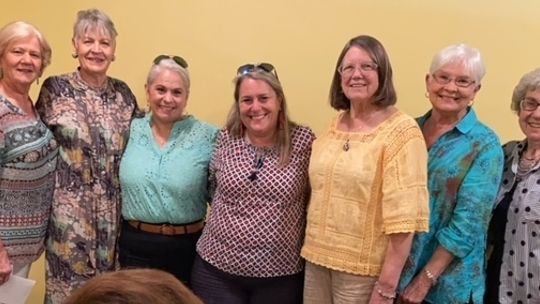 The Junior Woman’s Study Club celebrates new officers April 14. Pictured (from left) are installer Patricia Felfe and new officers Anne Wentrcek, Melissa White, Shannon Carroll, Betty Hile, Darlene Rydell and Edith Remmel. Not present were Melanie Thompson and Marsha Beckerman. Courtesy ph...