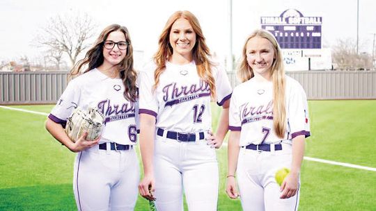 Amy Brinkmeyer, Raelynn Johnson and Autree Kelm posing for a picture together at media day. Courtesy photo