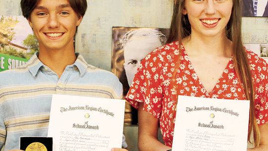 The American Legion Graham D. Luhn Post 39 provides an annual scholastic excel award to the top boy and top girl of each eighth grade class. This year’s recipients are Ben Bachmayer and Callie Kloppe. Photos by Jason Hennington