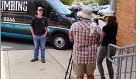 Fletcher Adams, a Taylor High School student, is interviewed for a film. Make It Movement, a nonprofit promoting trades jobs, spoke with him about his plumbing apprenticeship. Photo courtesy of Shelli Cobb of S&amp;D Plumbing