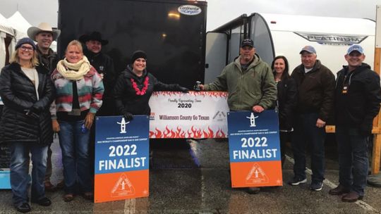 Members of Williamson County Go Texan and Twisted L celebrate achievements at the Houston Livestsock Show and Rodeo Feb. 26. Picured are, from left, Melissa Randig, Ron Randig, Kris Richter, Lance Richter, Cassie Leschber, Sean Leschber, Stacy Hooker, Bill Mikulencak and Tommy Hooker. Cour...