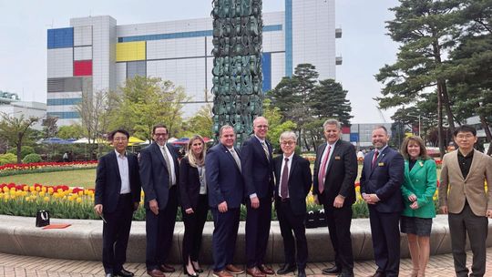 A delegation that included leaders from Taylor and Williamson County visited South Korea last month with executives from Samsung. (Left to right) Sung Min Hong, Dave Porter, Dana Harris, Russ Boles, Brandt Rydell, Si Young Choi, Bill Gravell, Brian LaBorde, Charisse Bodisch, Sang Phil Sim.