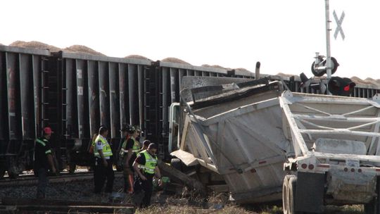 No injuries in train-semi collision