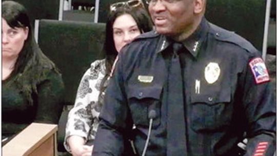 Police Chief Jeffrey Yarbrough presents the cities racial profiling report results to city council, March 23.