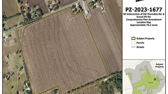 Residents brought concerns to the Taylor City Council about a proposal to rezone 70.2 acres of land near the intersection of Old Thorndale Road and Gravel Pit Road. The developer does not have a plan for the land, but asked for the rezone to develop a plan. Photo courtesy of the city of Ta...