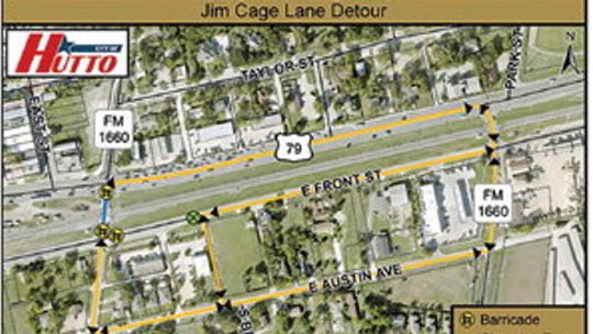 Road closure and detour at Front Street and Jim Cage Lane