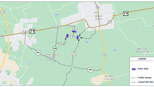 This map marks road issues related to this past week’s announcement of Samsung Austin Semiconductor securing its site Tuesday, Feb. 15. Courtesy graphic / City of Taylor