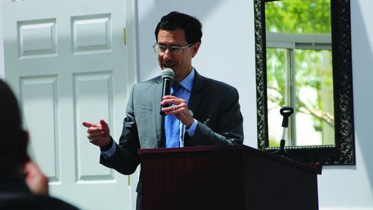 Glenn Hamer, CEO of the Texas Association of Business, delivers a legislative update to community leaders April 17 at the Taylor Mansion Estate &amp; Crystal Ballroom. Photo by Nicole Lessin