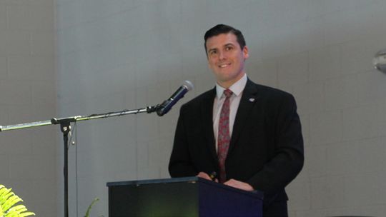 Riccardo Canova, the community relations regional representative for the state’s Office of Business &amp; Community Development, speaks at the METT Business Summit May 18 at the Elgin Recreation Center. Photo by Nicole Lessin