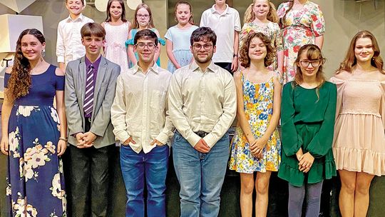 Students who participated in the 37th annual spring piano recital are (front row, from left) Demi Dahlberg, J.D. Morgan, Gray Talavera, Zane Talavera, Lera Rost, Juliette Havens and Grace Philhower. (Back row, from left) Luke Manuel, Allison Mahmood, Elsa Anderson, Fiona Dahlberg, Solomon...