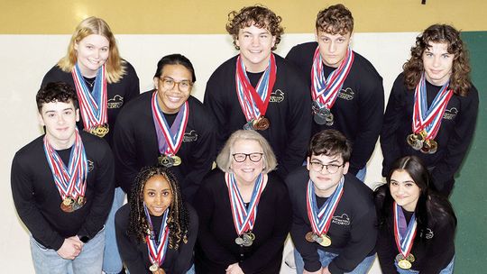 Taylor High School’s Academic Decathlon team returned from regional, state and national competitions this year with a large number of medals, scholarship money and a national ranking. Coach Vicki Rowe is shown with team scholars Zane Talavera, Kenny Calvo, Jaden Rush, Lluvia Allen-Correa,...