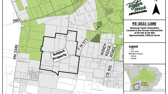The subject property in the map is where Samsung Austin Semiconductor plans to build a plant. Courtesy graphic / City of Taylor