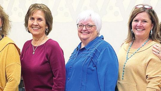 From left, Rosemary Schmidt, Betty Zimmerhanzel and Charlotte Albert gather as new members of the Taylor Area Businesswomen during their meeting in Taylor Jan. 26. Courtesy photo