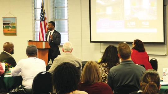 At the Greater Taylor Chamber of Commerce luncheon, Devin Padavil, Taylor ISD superintendent, talks about the concerns and objectives related to growth in Taylor. Photos by Jason Hennington