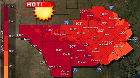 The National Weather Service has these projected highs for Monday, June 5. Twitter / NWS Austin/San Antonio