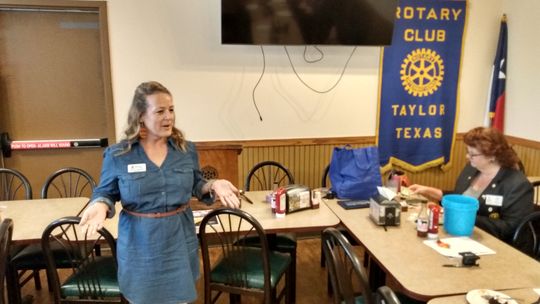 Billie Logiudice, the external relations and STEM advisor for Temple College, was the featured speaker at the regular meeting of the Rotary Club of Taylor Sept. 1 at Sirloin Stockade, 3607 N. Main St. in Taylor. Courtesy photo Pastor George Qualley